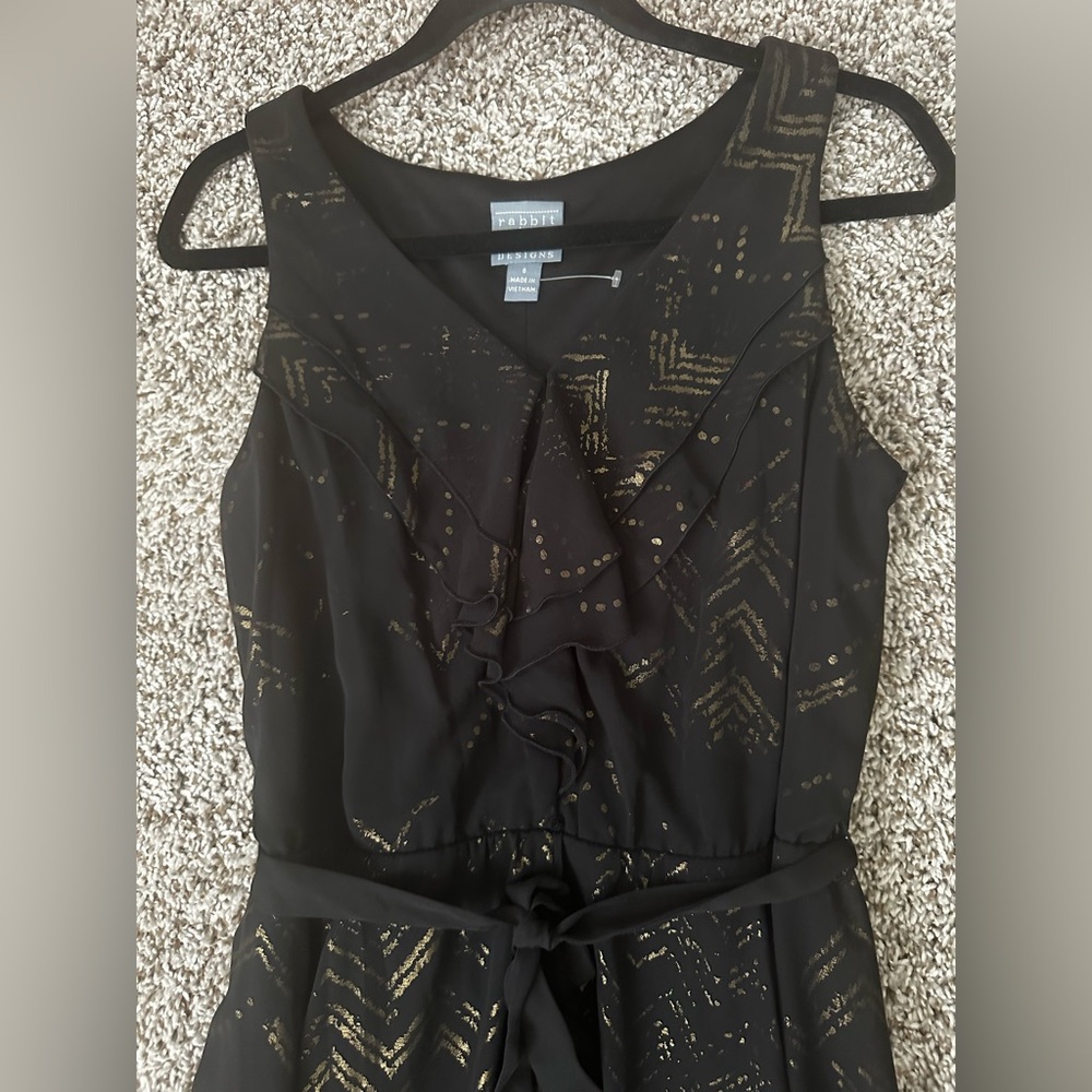 NWOT- Rabbit Rabbit Rabbit Black and Gold Midi Dress - Picture 4 of 12